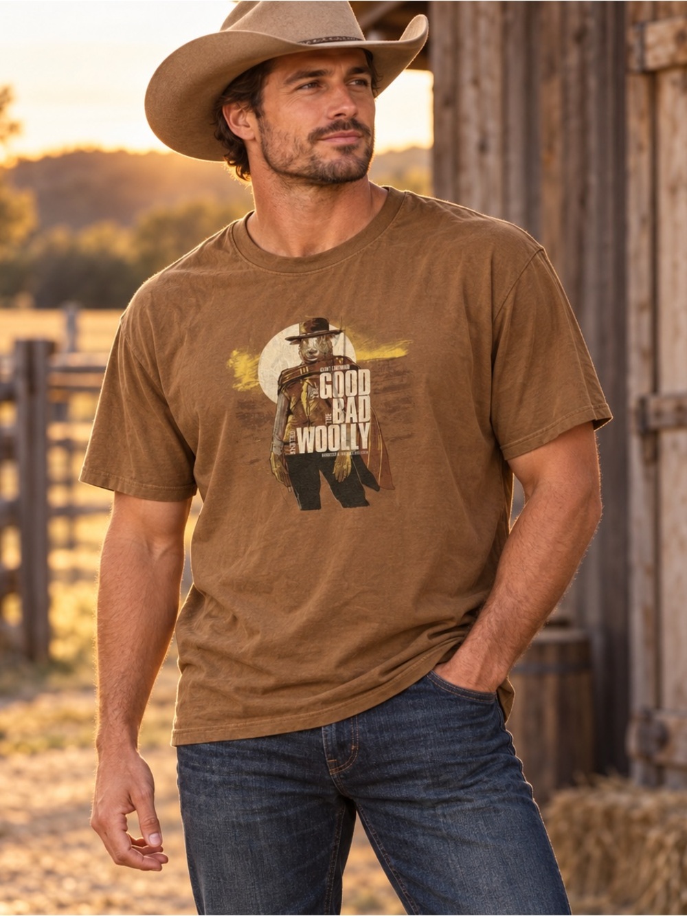 The Good The Bad The Woolly Graphic Tee - Brown